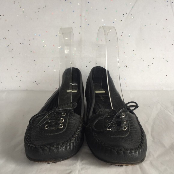 Via Spiga Black Pebbled Leather Lace up Kitten Heel Moccasin Shoe  Size 6 Ballet - Picture 6 of 12